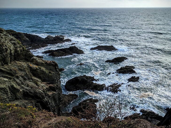 Já?, pobřeží, Cornwall, kameny, útes