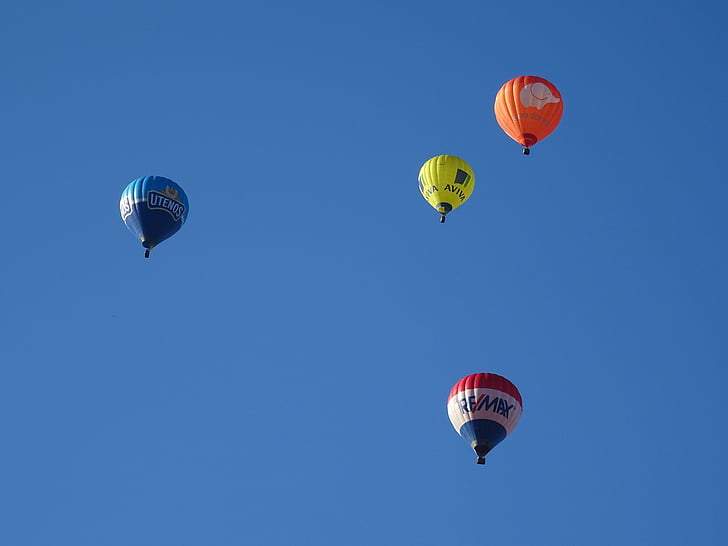 oro balionai, mėlyna, dangus, oro, balionas, šilumos, skristi
