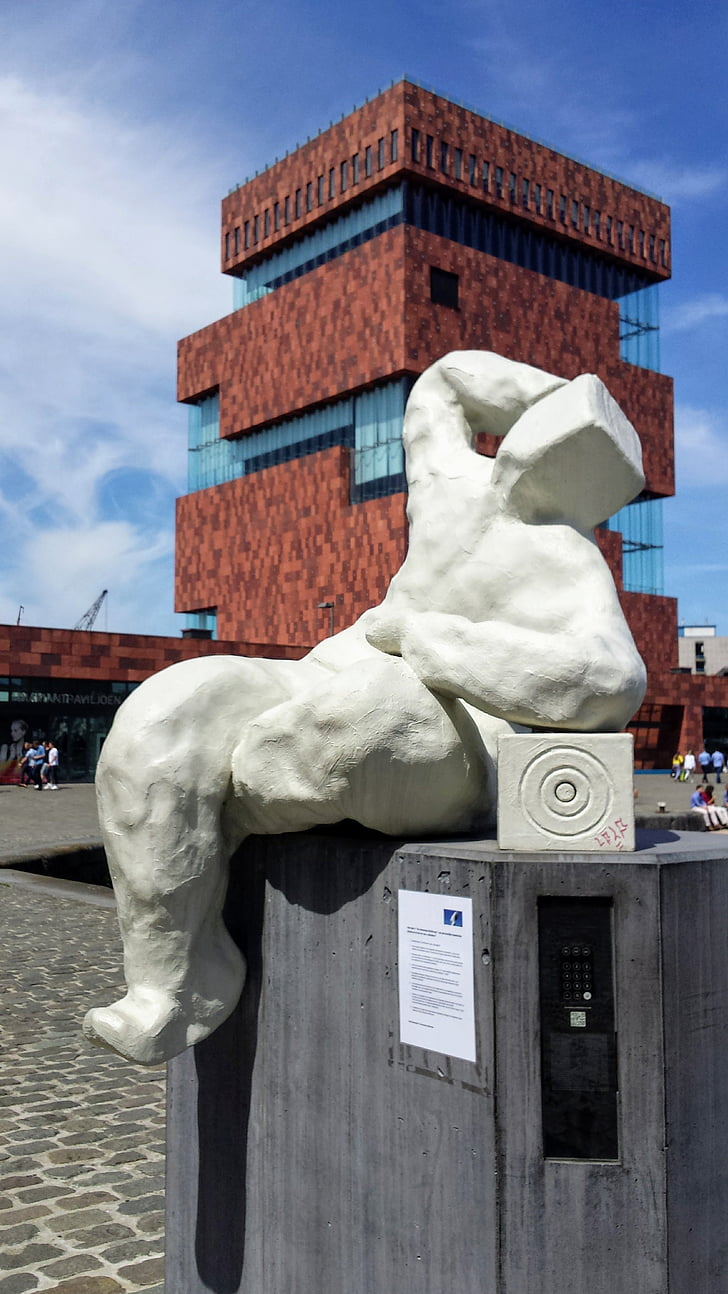 Mas, Antwerpen, Museum, arkitektur, facader, Belgien, statue