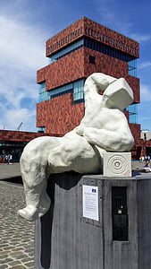 Mas, Anversa, Museo, architettura, facciate, Belgio, Statua