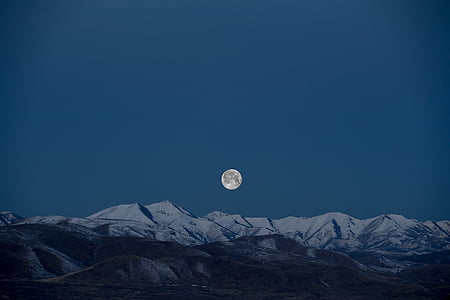 full moon, moon, mountains, nature, night, sky, snow