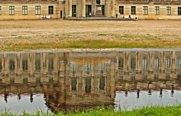Ludwigslust-parchim, Castillo, Barockschloss, reflejo de agua, Parque del castillo, agua, espejado