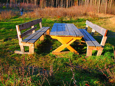 bank, table, benches, picnic, seat, resting place, rest