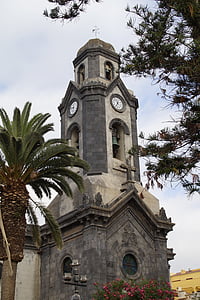 kirke, Steeple, Clock tower, arkitektur, Sky, Tower, Puerto de la cruz