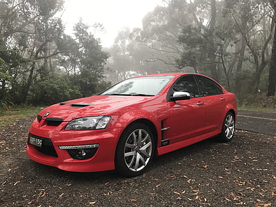 rojo, coche, Holden, HSV, niebla, automoción, transporte