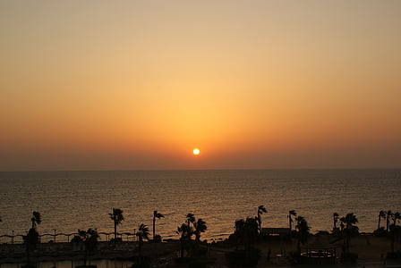 Austrumi, saule, Hurghada, saulriets, jūra, pludmale, siluets