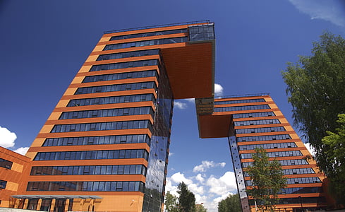 bygning, arkitektur, turistattraktion, bygningen af technopark, Novosibirsk akademgorodok, mørk blå himmel, Rusland
