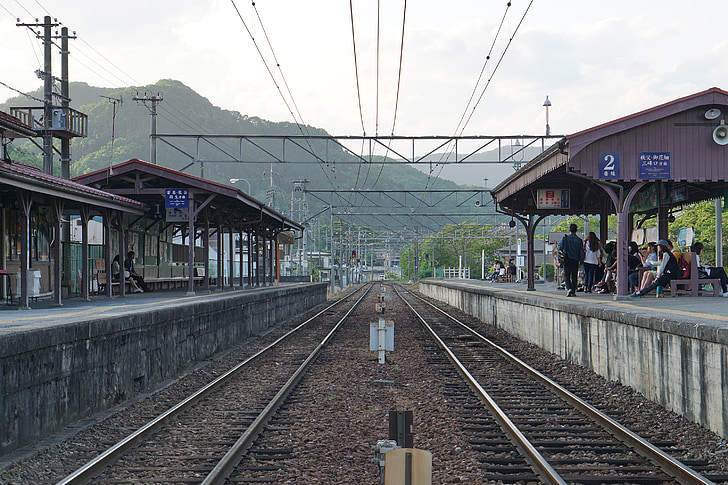 track, countryside, train, station, electric train, japan