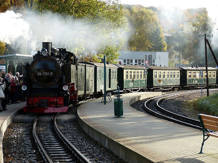 Rügen, järnväg, tåg, ånglok, historiskt sett, lokomotiv, nostalgisk