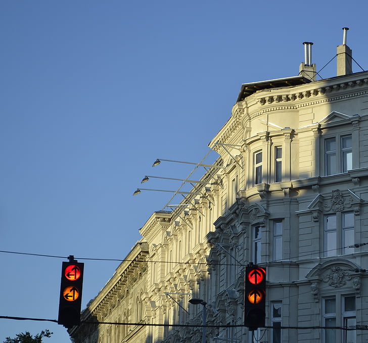 luces de tráfico, ciudad, Budapest, edificio, antiguo edificio