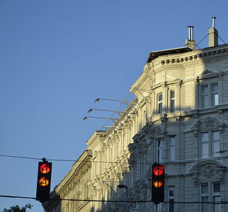 verkeerslichten, stad, Boedapest, gebouw, oud gebouw