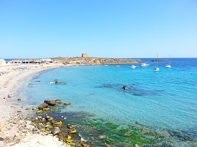 strand, het eiland Tabarca, zee, blauw, boot, landschappen, eiland