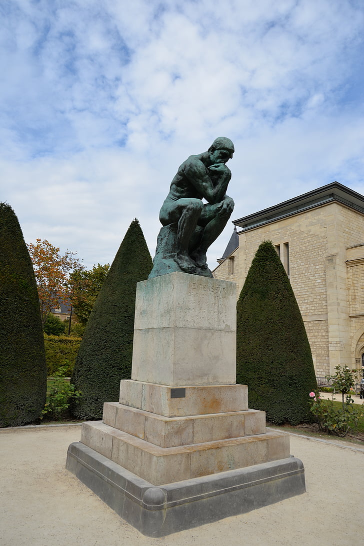 el pensador, Rodin, París, escultura, clàssic, cel, núvols