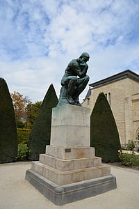 the thinker, rodin, paris, sculpture, classic, sky, clouds