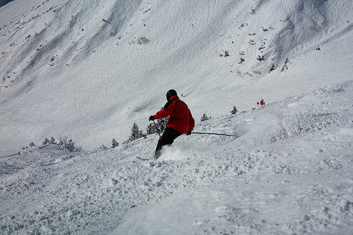 스키어, 스키 실행, 겨울, 출발, 스키 지역, 눈, 활주로