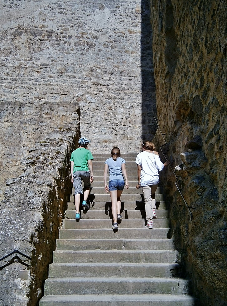 children, stairs, staircase, stone, old, climb stairs, stone steps