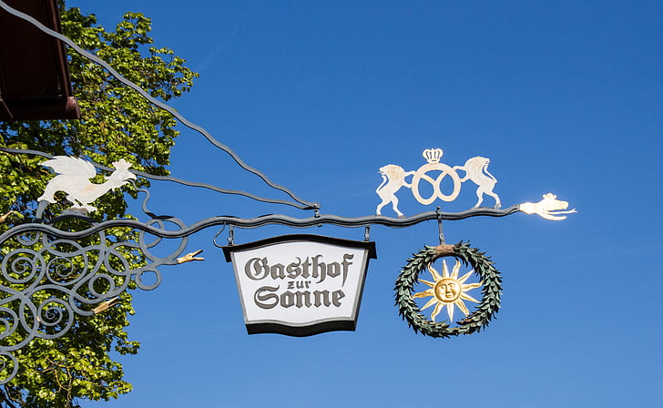 guild sign, note, guest house shield, to the sun, beer, beer garden, restaurant