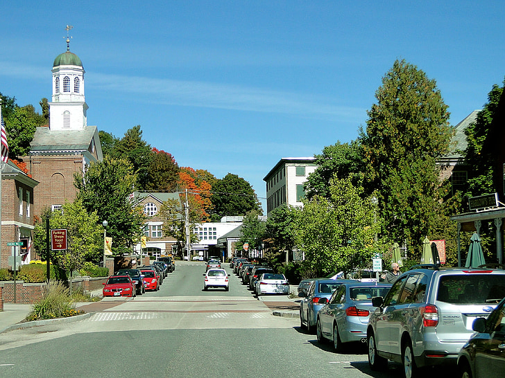 ciudad, calle, calle principal, pintoresca, de new hampshire, Nueva Inglaterra, aldea