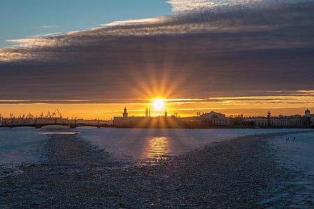 St Peterburg, sončni zahod, lepota, sonce, vode, Lepota narave, narave