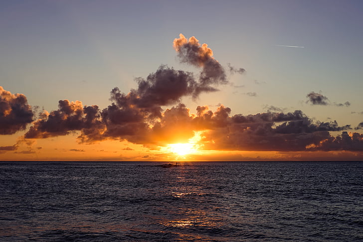 photo, ocean, sunset, dusk, sky, clouds, horizon