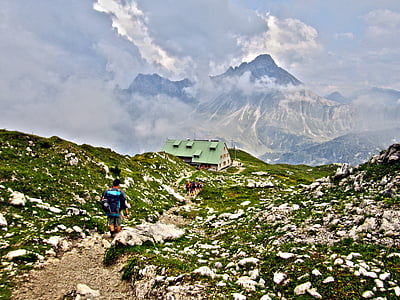 cabana do mindelheimer, Allgäu, Alpina, montanhas, cabana de DAV, paisagem montanhosa, Verão