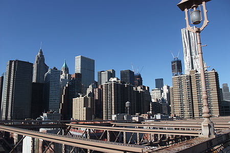 new york, byggnad, blå himmel, staden, skyskrapa, storstad