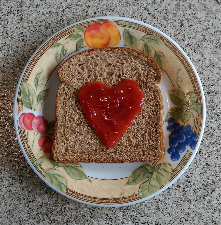 duona, širdies, meilė, gabalas, raudona, maisto, formos