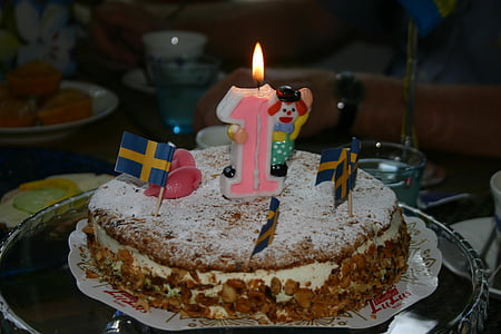 Sünnipäev, kook, kalas, ristoria, lipp, Rootsi, magustoit
