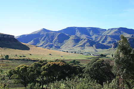 montagnes du Drakensberg, chaîne de montagnes, paysage, Clear sky, paysage, nature, arbres