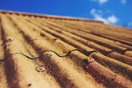 asbestic tile, roof, old, vintage, paint, sky, yellow