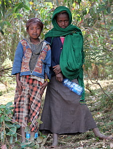 Pastýřky, Entoto, Addis Abeba, Etiopie, děti, špatné, bída