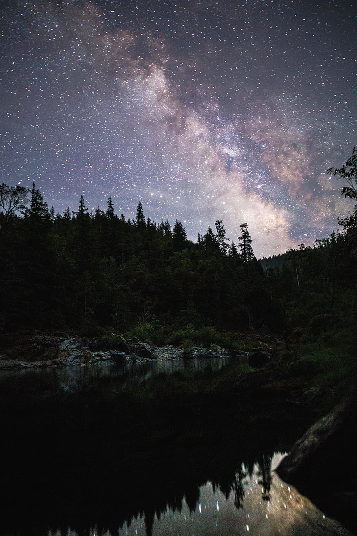 lake, nature, night, stars, star - Space, milky Way, astronomy