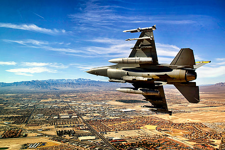 Jet, combattente, cielo, nuvole, Las vegas, Nevada, paesaggio