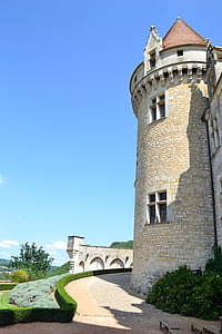 stone tower, renaissance tower, castle, chateau des milandes, renaissance, tower, dordogne