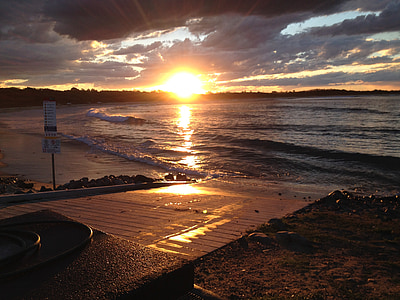 zachód słońca, plomer punkt, NSW, Australia, Plaża, morze, Ocean