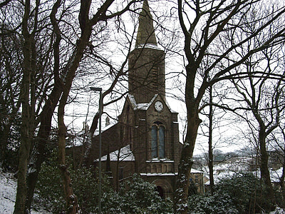 Crkva, hladno, Zima, stabla, krajolik, snijeg, snježne