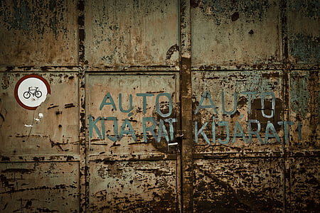 old, garage, door, rust, iron, budapest, exit