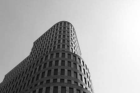 здание, Архитектура, небо, черный и белый, История, низкий угол зрения, внешний вид здания
