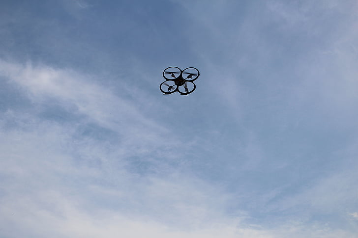quadrocopter, zrakoplova, daljinski kontrolirati, nebo, plava, oblak - nebo
