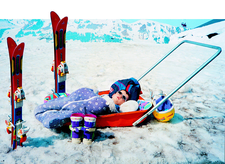 esquiador, recreació, muntanyes, resta, neu, nens, l'hivern