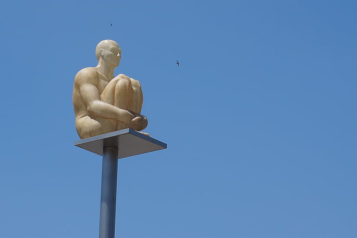 bức tượng, Dễ thương, bầu trời, Đài tưởng niệm, người đàn ông, ngồi, màu xanh
