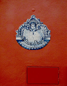 ubin, dinding, dekoratif, elemen, lukisan, Portugal, merah