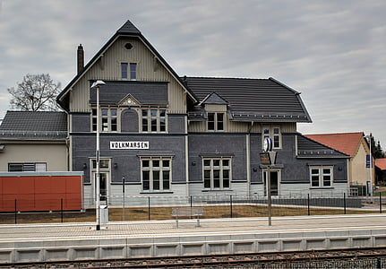Stasiun Kereta, lama, fachwerkhaus, tampak, kereta api
