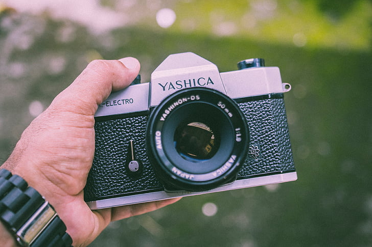 câmera, vintage, fotografia, fotógrafo, pessoas, mão, filme