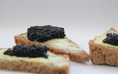 caviar, caviar preto, um sanduíche, óleo, pequeno-almoço, triângulo, comida