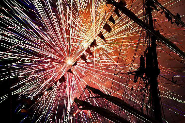 fireworks, ship, tall, sail, celebration, anniversary, war of 1812