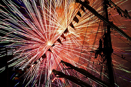 kembang api, kapal, tinggi, berlayar, Perayaan, ulang tahun, Perang 1812