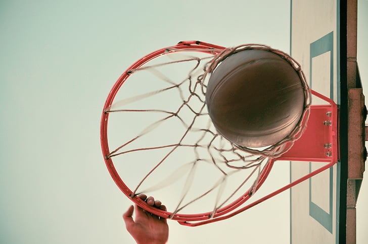 basketball, game, gray, clouds, net, hoop, sports