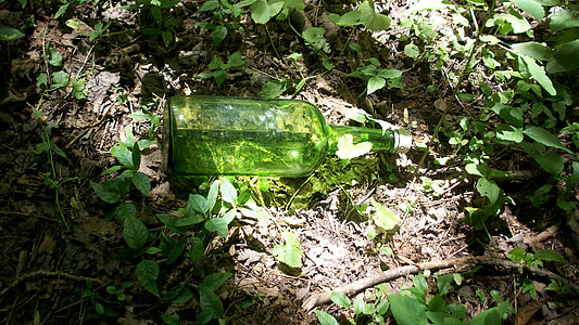 flaske, glas, grøn, skrald, forurening, miljø