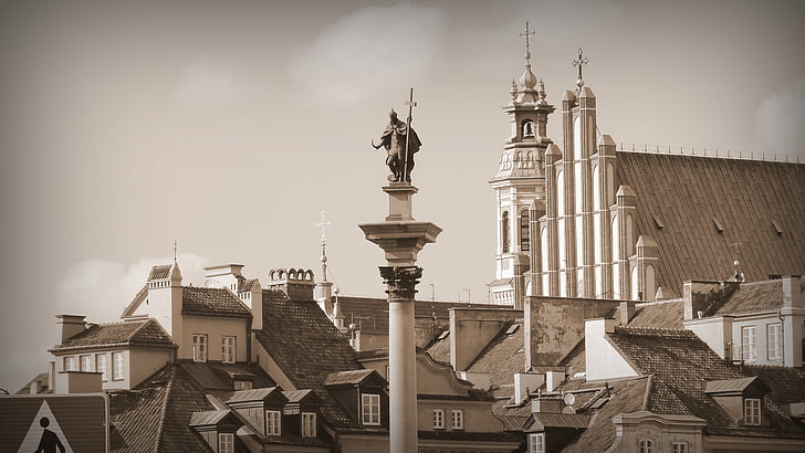 column, sigmund, warsaw, the old town, monument, old houses, poland